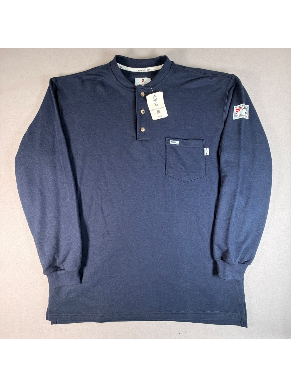 NWT Tyndale FR Shirt Mens L Navy Flame Resistant Henley Pocket Made USA Workwear